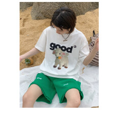 批发后包领<b class='q'>街头</b>甜酷小羊卡通纯棉正肩短袖t恤女2026夏季新款宽松半袖