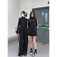 批发三条杠美式复古辣妹运动套装阔腿裤＋<b class='q'>裤裙</b>休闲套装