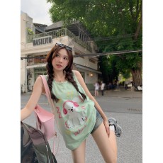 豆绿色法式别致坎肩小背心女夏季甜辣无袖T恤上衣ins