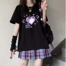 批发黑色短袖女夏季新款白色<b class='q'>t</b><b class='q'>恤</b>爱心印花学生闺蜜宽松上衣女半袖潮ins