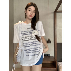 字母印花短袖T恤女夏季2026新款慵懒风宽松休闲时尚百搭圆领上衣