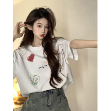 批发卡通印花纯棉短袖T恤女装夏季新款宽松时尚圆领百搭<b class='q'>休闲</b>上衣学生