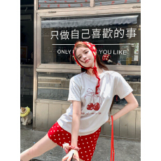 休闲风字母印花短袖T恤女夏季2026新款宽松显瘦圆领中长款上衣ins