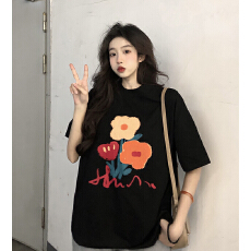 批发<b class='q'>大码</b>印花纯棉正肩短袖T恤女夏季<b class='q'>胖</b><b class='q'>MM</b><b class='q'>宽松</b>显瘦设计感慵懒美式上衣