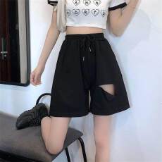 胖mm300斤港味高腰运动短裤女夏季学生宽松显瘦破洞大码五分裤ins