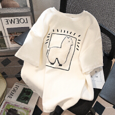 批发纯棉白色羊驼刺绣短袖t恤<b class='q'>女</b>夏季设计感<b class='q'>打底衫</b>宽松半袖上衣春