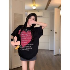 批发后包领烫钻爱心字母刺绣短袖黑色T恤女<b class='q'>装</b>夏季宽松减龄休闲上衣