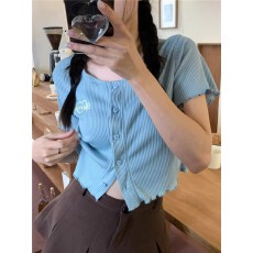 甜辣小众爱心刺绣短袖T恤女夏季修身显瘦百搭短款bm上衣潮