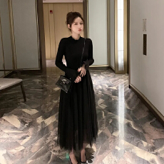 批发春夏新款网纱拼接<b class='q'>连衣裙</b>冬季A字裙女学生韩版中长款打底裙子