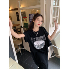 批发韩系chic字母印花<b class='q'>短袖</b><b class='q'>T</b><b class='q'>恤</b>连衣裙女夏季2026新款休闲宽松百搭长裙