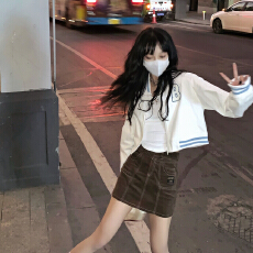 批发学院风小个子棒球服外套女春秋百搭chic复古港味奶蓝短款<b class='q'>夹克</b>上衣