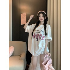 重磅纯棉美式灰色字母夏季短袖t恤女学院风百搭宽松上衣韩版ins潮