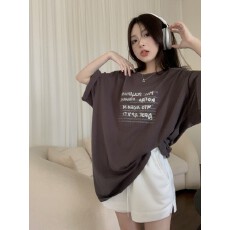 批发<b class='q'>男</b>友风T恤女夏季2026新款复古字母印花宽松中长款休闲短袖上衣ins