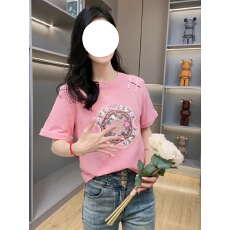 大码新中式国风刺绣盘扣正肩短袖t恤女秋夏胖mm宽松显瘦内搭上衣