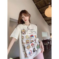 批发印花短袖<b class='q'>T</b><b class='q'>恤</b>女装夏季小个子显瘦遮肉圆领<b class='q'>中长款</b>上衣ins潮