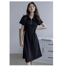 批发polo领连衣裙女小个子夏季新款设计感小众收腰<b class='q'>显瘦</b>休闲a字裙长款