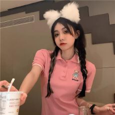 批发polo连衣裙女夏2026新款中长款学院风修身显瘦小熊刺绣短袖T恤裙