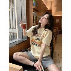 批发猫咪印花短袖T恤女夏季2026新款慵懒风宽松休闲减龄圆领上衣chic