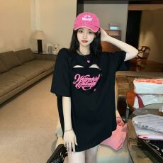 批发大码300斤新款胖MM短袖辣妹大码镂空爱心短袖中长款T恤女ins上衣
