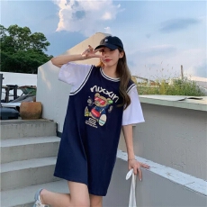 批发假两件短袖t恤女夏新款宽松bf百搭小熊中长款大码印花休闲<b class='q'>棒球</b>服