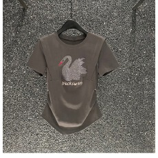 批发【黑天鹅】2026年夏装<b class='q'>衣服</b>短袖T恤圆领新款洋气显瘦上衣潮牌女装