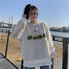 批发羊羔毛绒<b class='q'>小熊</b>长袖<b class='q'>卫衣</b>女秋冬季2026新款慵懒风