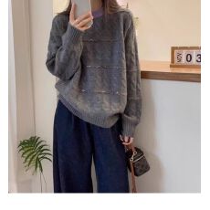 批发软糯羊绒撞色条纹浣熊绒针织衫女欧洲站秋装欧货女装毛衣打底衫