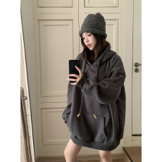 批发大码连帽情侣卫衣女款秋冬2026新款慵懒风中长款显瘦上衣洋气遮肉