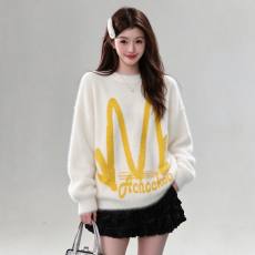 批发美式复古兔子耳朵马海毛毛衣女秋冬宽松 oversize <b class='q'>情侣</b><b class='q'>针织</b>上衣