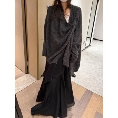 批发慵懒风不规则纽扣<b class='q'>针织</b>开衫女秋冬宽松<b class='q'>针织</b>外套软糯显瘦氛围感上衣