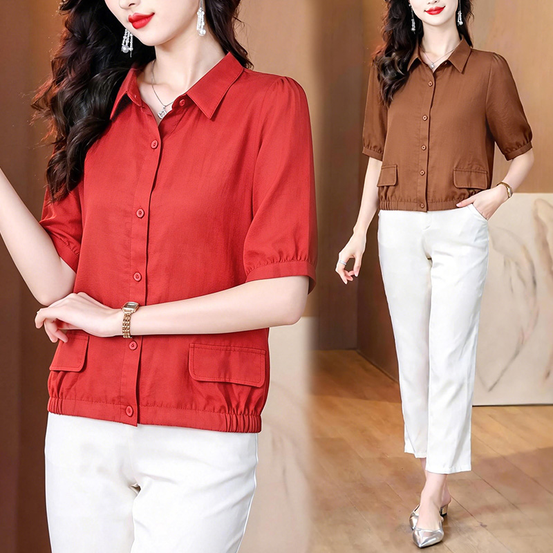 RY2981# 有货 2026夏季新款棉麻上衣衬衣小衫妈妈装宽松纯色舒适透气休闲