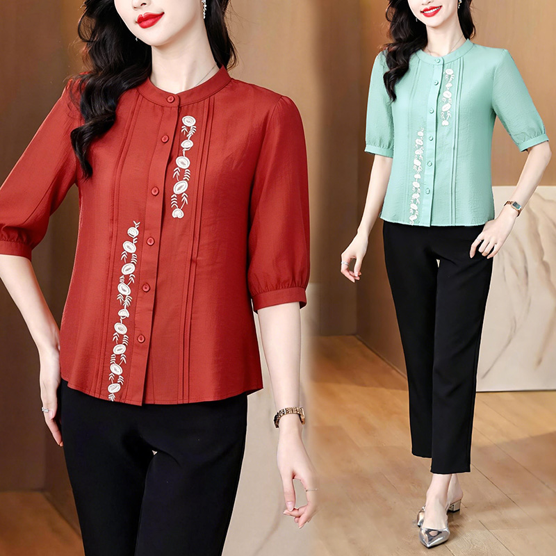 RY2980# 有货 2026夏季新款棉麻上衣衬衣小衫妈妈装宽松纯色舒适透气百搭