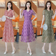 批发实拍有货 2026夏季新款大码网纱妈妈连衣裙收腰显瘦<b class='q'>大摆裙</b>