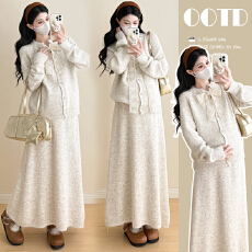 批发实拍新品~2025秋冬孕妇装<b class='q'>韩版</b>时尚气质小香风毛衣+半身裙孕妇套装