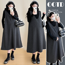 批发实拍孕妇装2025秋季新款气质两面穿呢子宽松羊毛背心裙两件套