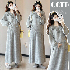 批发实拍新品2025秋冬新款设计款<b class='q'>韩版</b>时尚v领上衣+半身裙针织两件套装