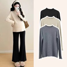 批发实拍新品~孕妇新款木耳领打底衫超大弹力保暖内搭T恤春秋上衣百搭