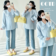 批发实拍~2026早春新款<b class='q'>孕妇</b><b class='q'>翻领</b>衬衫时尚潮妈休闲衬衫潮妈