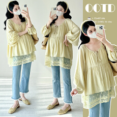 批发实拍~2026新款春秋<b class='q'>孕妇装</b>宽松衬衫蕾丝拼接设计感<b class='q'>百搭</b>上衣外穿