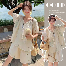 批发有货~ 孕妇套装夏季新款纯棉衬衫上衣+<b class='q'>休闲</b>短裤孕妇套装