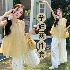 有货~2026夏装新款宽松小清新衬衫+休闲波点裤孕妇两件套装
