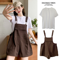 实拍有货~孕妇背带短裤夏季外穿宽松休闲夏装减龄新款两件套