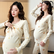 批发纯棉哺乳秋衣上衣孕妇喂奶睡衣秋冬款打底衣内搭保暖内衣套装