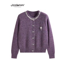批发九州诚品/JZZDEMM珠片混纺装饰蝴蝶结针织开衫女时尚气质上衣外套