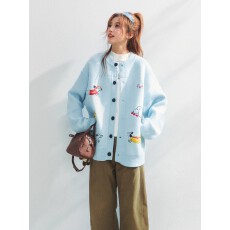 批发CHANT2nd 童趣腊肠狗刺绣毛衣外套女宽松慵懒高级感<b class='q'>针织</b><b class='q'>开衫</b>外搭