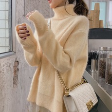 批发秋<b class='q'>冬</b>水貂绒软糯白色高领毛衣女加厚内搭马海毛宽松慵懒打底针织衫
