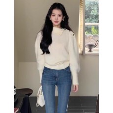 批发不规则翻领奶fufu软糯毛衣女秋冬季2025新款加厚慵懒风<b class='q'>针织</b>衫上衣