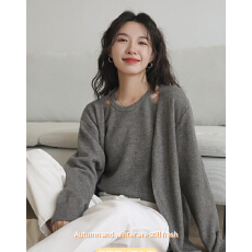 批发灰色毛衣外套2025新款<b class='q'>宽松</b>慵懒风加厚针织吊带开衫两件套上衣秋冬