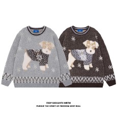 批发FXOP古着vintage提花小狗<b class='q'>可爱</b>毛衣女2025宽松慵懒风情侣针织上衣