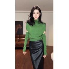 ZOUYASHIFA 蝙蝠袖收腰圆领针织衫秋冬季新款女毛衣